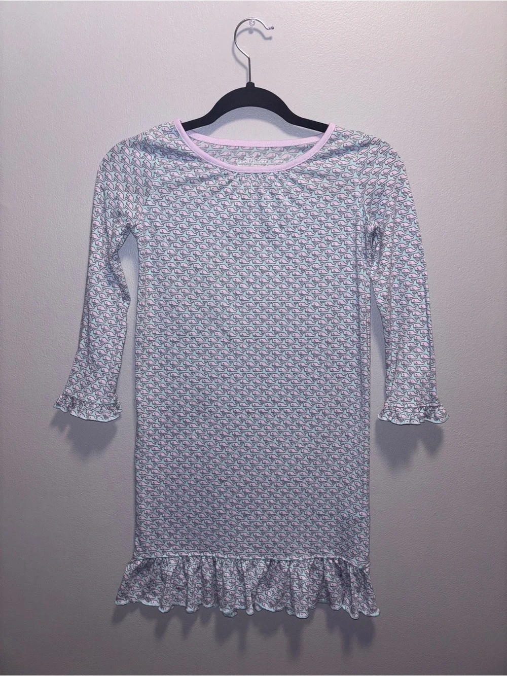 Girls Vineyard Vine Patterned Ruffle Hem Nightgown, Size Small, Small Defect